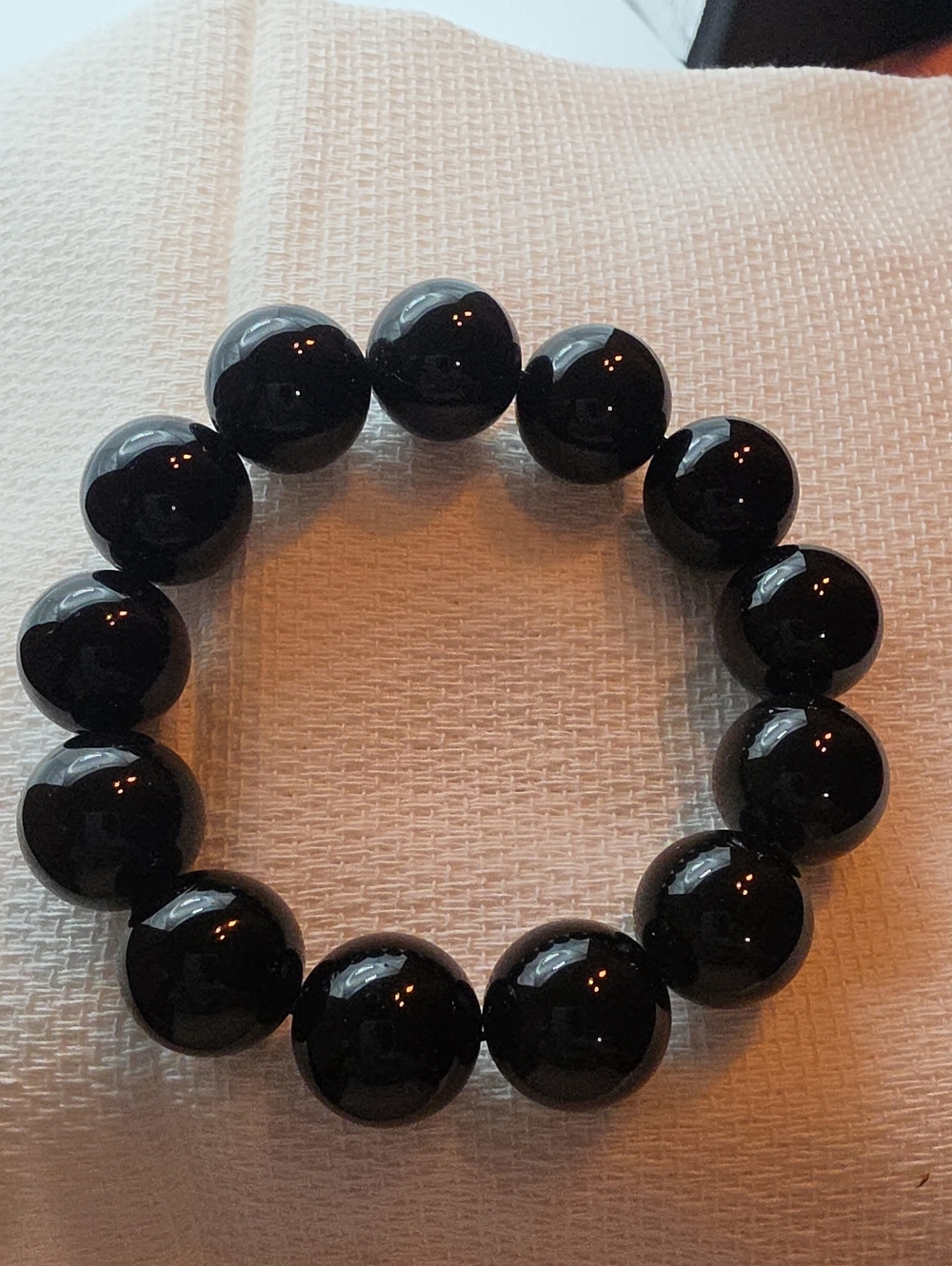 Solid Black Stone Bead Stretch Bracelet - Women Jewelry